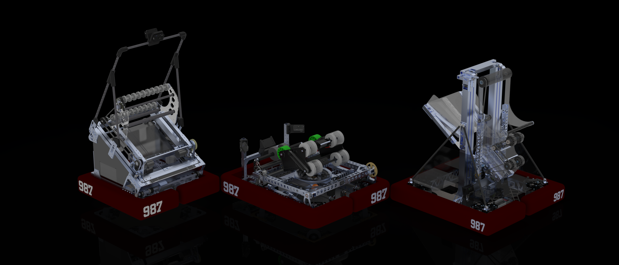 FRC Team 987 robots from 2023-2025 seasons